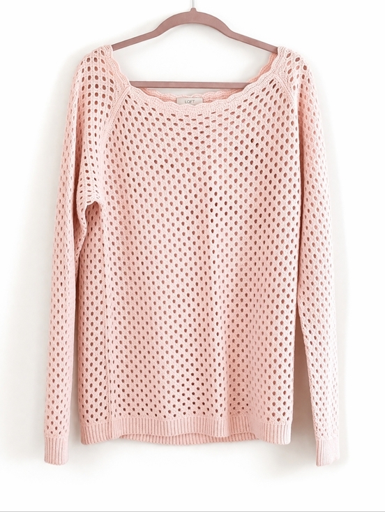 LOFT Sweaters - Ann Taylor LOFT Soft Pink Cotton Crochet Long Sleeves Sweater Size XL